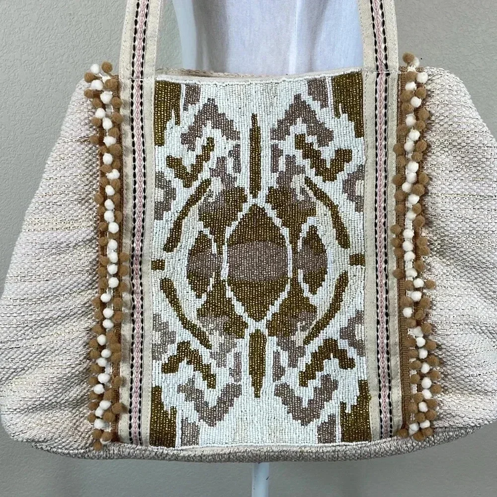 America & Beyond two way carry beaded Pom Pom shoulder bag - Picture 4 of 10